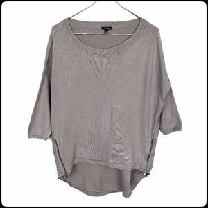 EXPRESS Taupe Tunic Top Stretch Side Zip Crew Neck Pullover High Low Batwing Med
